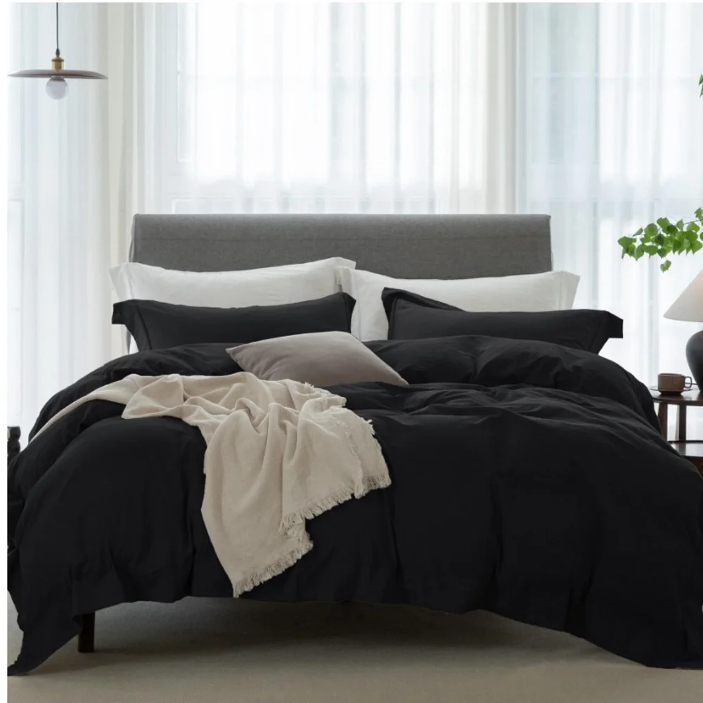 Elegant Black Duvet 3pc Duvet Set 100% Washed Cotton
